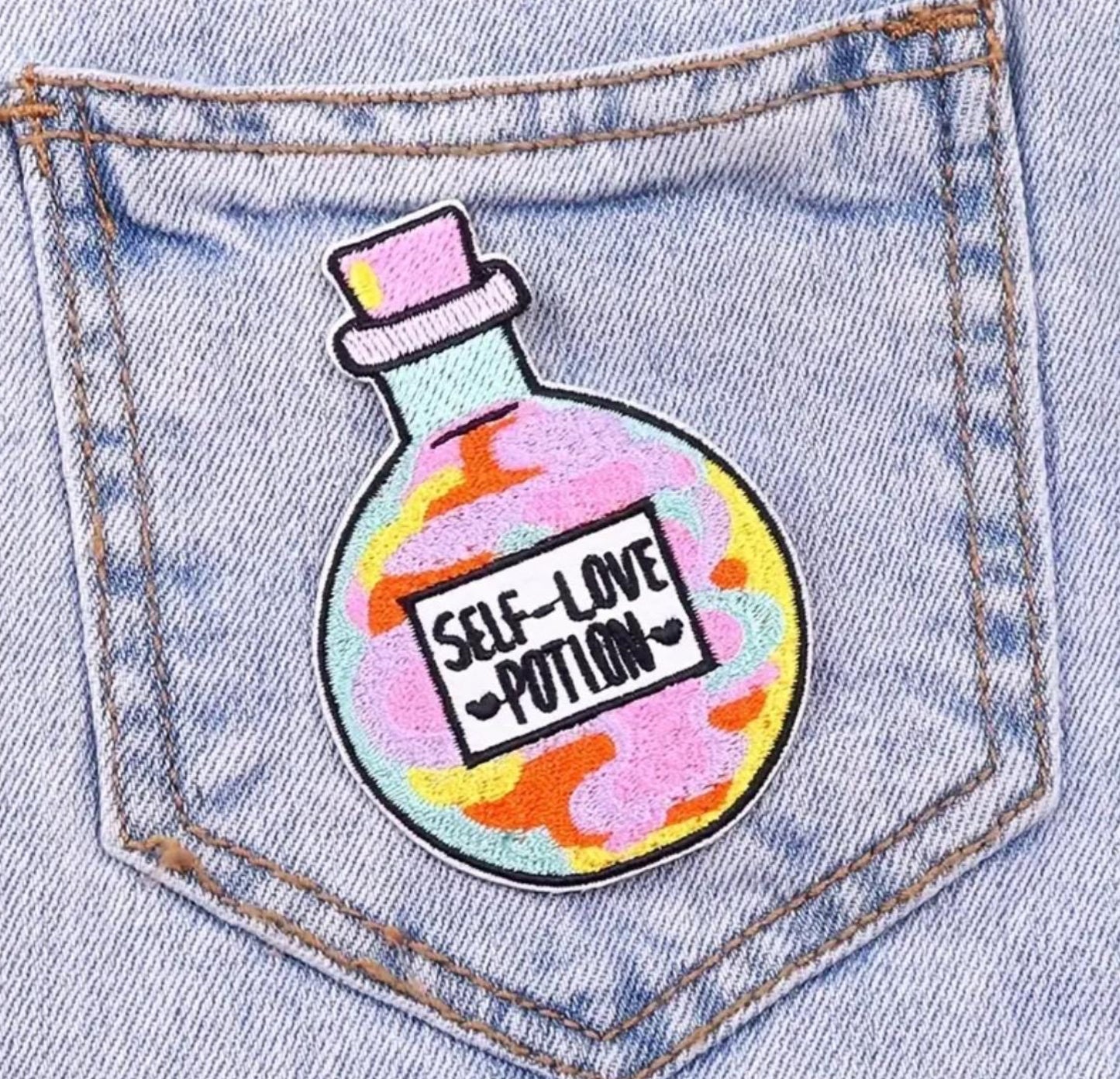 Mushroom & Potion Embroidered Patches – Trippy Mushrooms, Self Love Potion, Moon