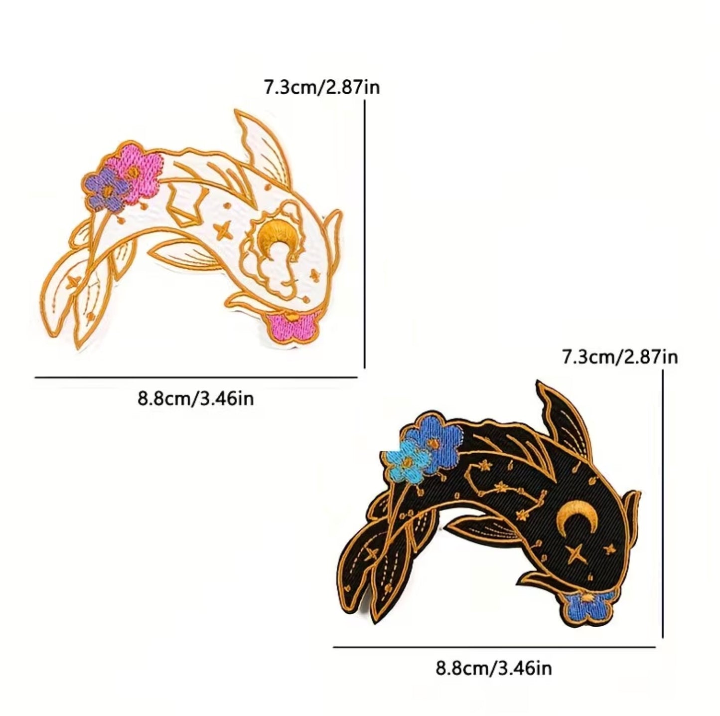 Celestial Koi Fish Embroidered Iron-On Patch (Sun & Moon Design)