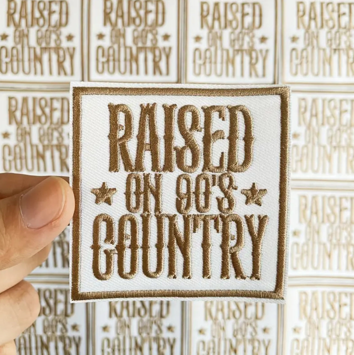 Raised on 90s Country Patch – Retro Country Music Iron-On Patch