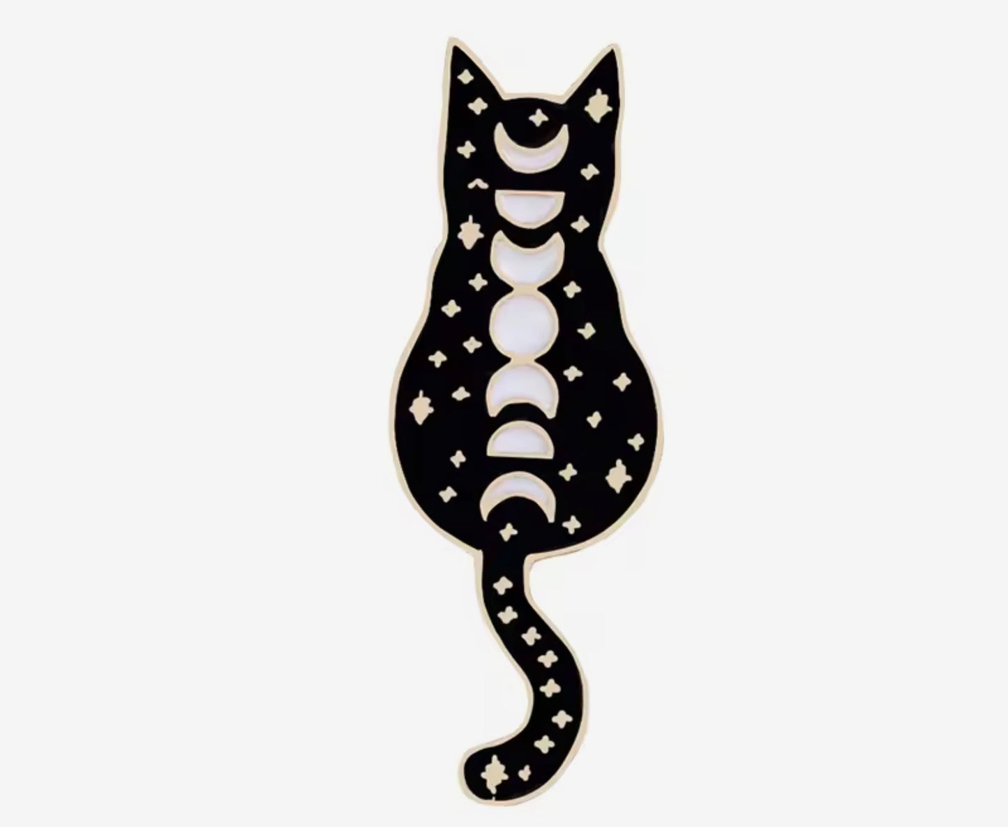 Celestial Cat Enamel Pin – Moon Phase Black Cat Pin