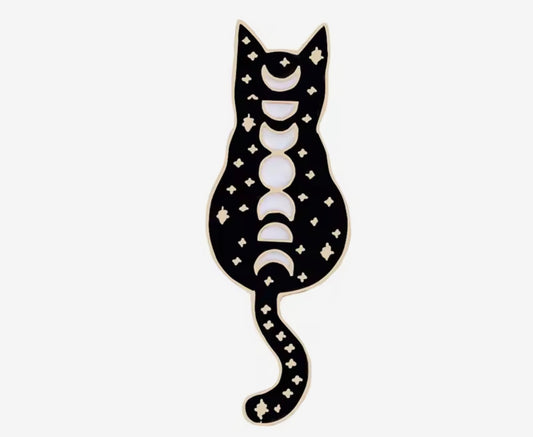 Celestial Cat Enamel Pin – Moon Phase Black Cat Pin