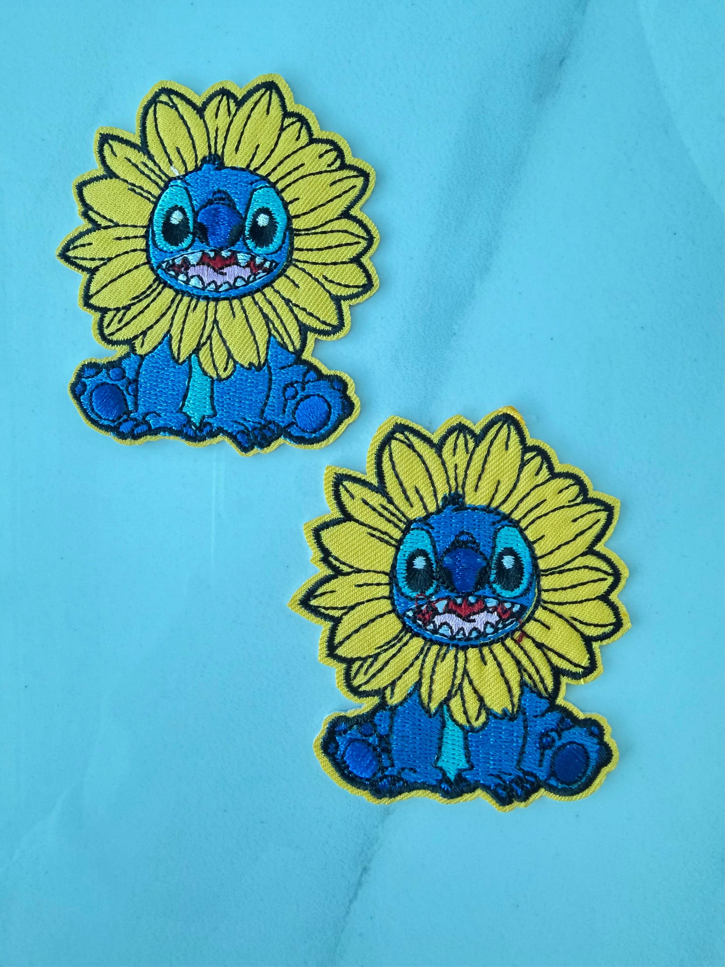 Cute Blue Alien Sunflower Embroidered Iron-On Patch
