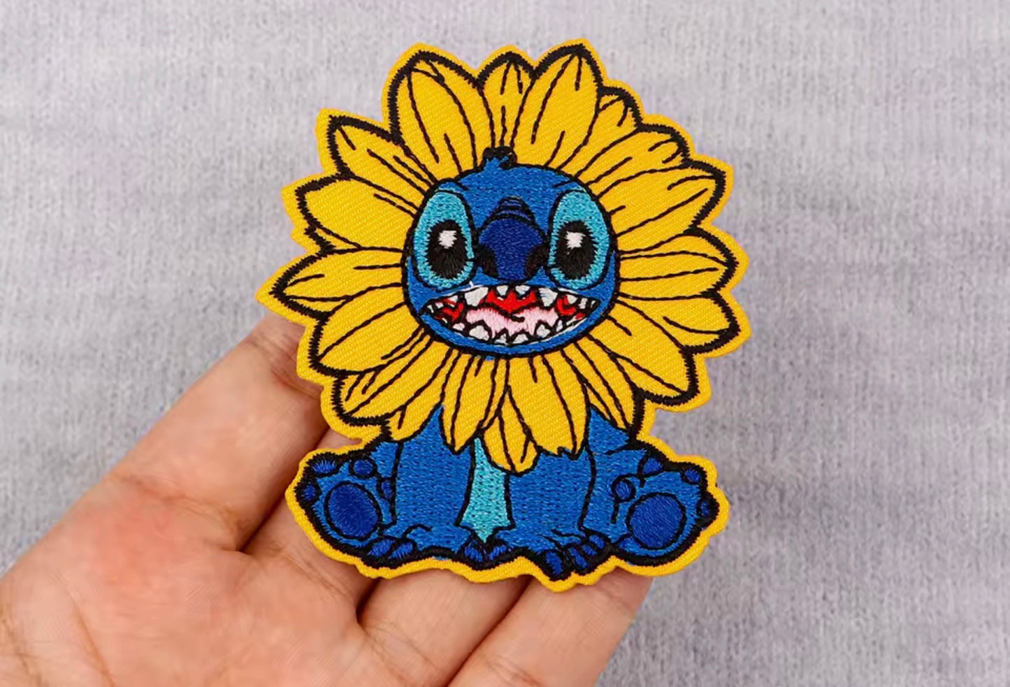 Cute Blue Alien Sunflower Embroidered Iron-On Patch