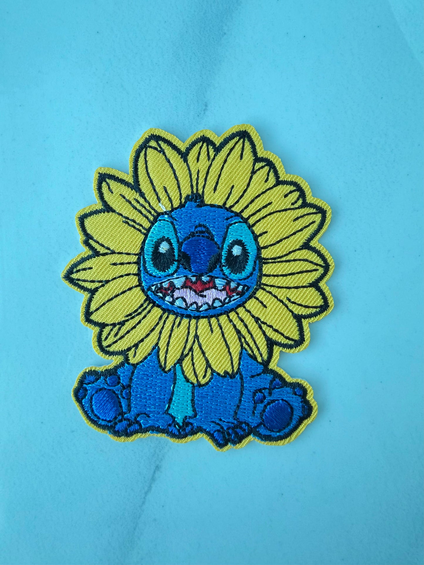 Cute Blue Alien Sunflower Embroidered Iron-On Patch