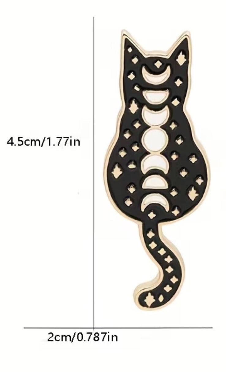 Celestial Cat Enamel Pin – Moon Phase Black Cat Pin
