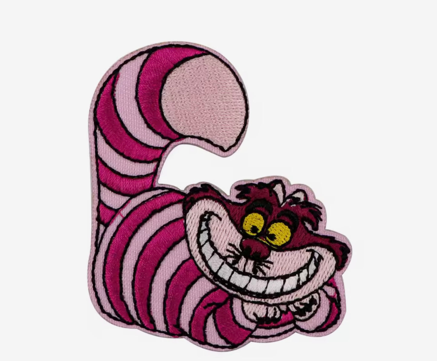 Pink Striped Grinning Cat Embroidered Iron-On Patch