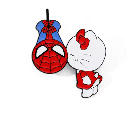 Hello Kitty Kisses Spider-Man Inspired Enamel Pin