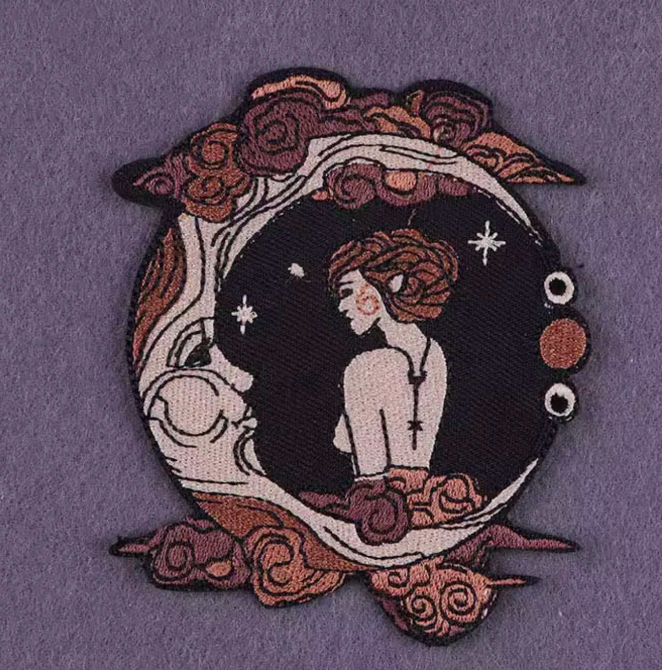 Gothic Moon Goddess Embroidered Iron-On Patch