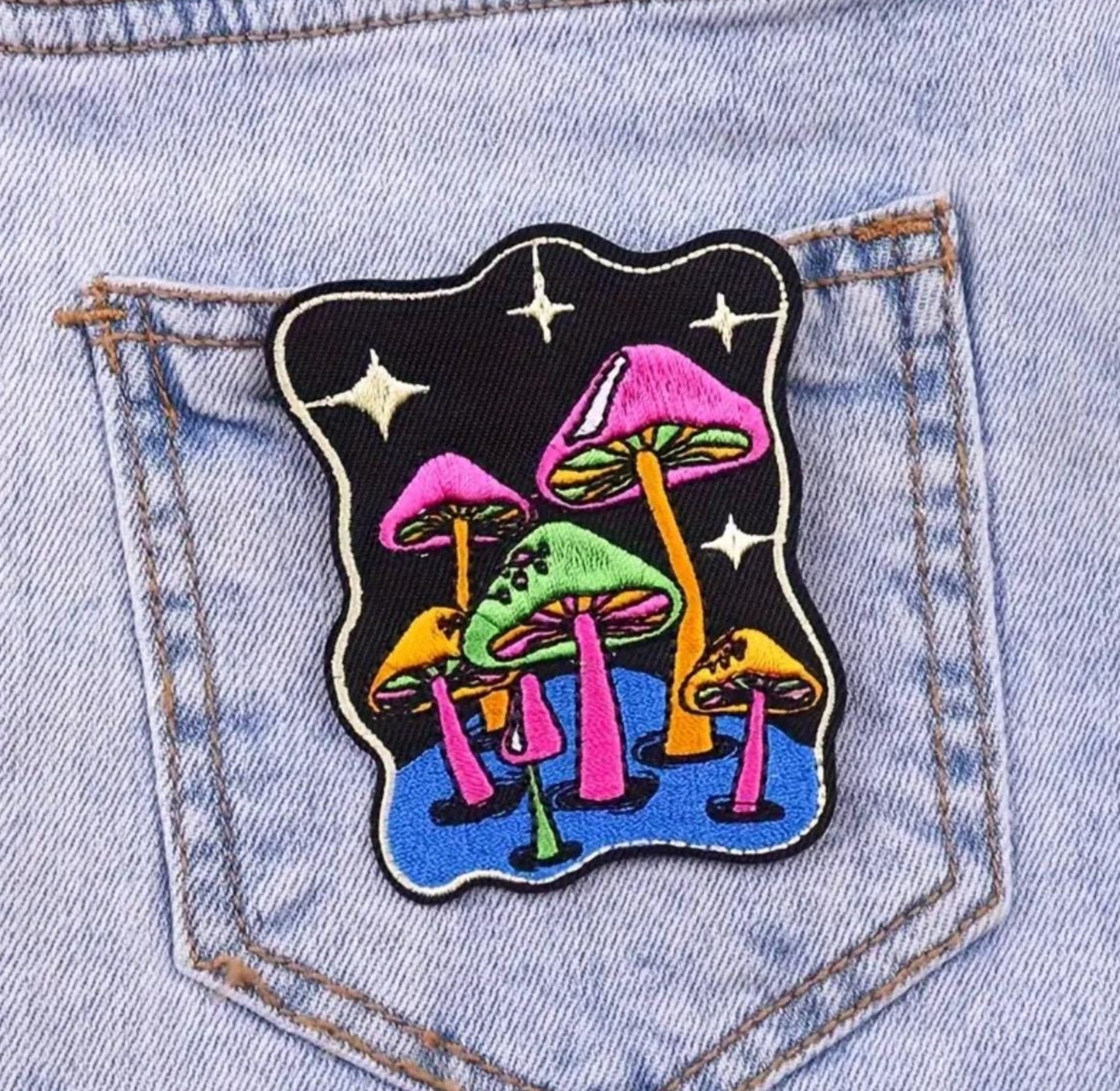 Mushroom & Potion Embroidered Patches – Trippy Mushrooms, Self Love Potion, Moon
