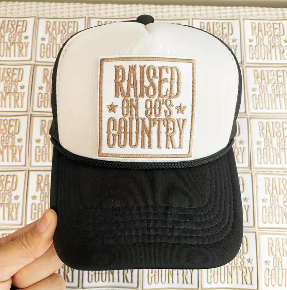 Raised on 90s Country Patch – Retro Country Music Iron-On Patch