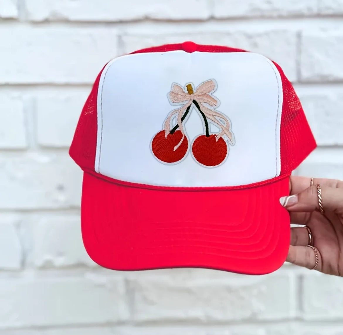 Cute Red Cherry Iron-On Embroidered Patch with Pink Ribbon