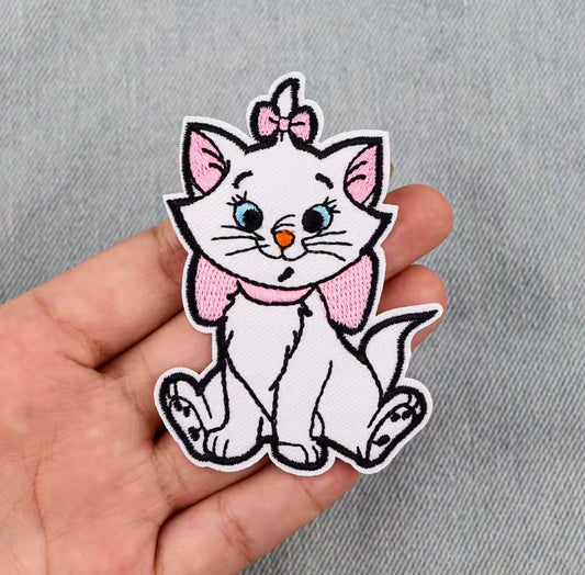 Pink Bow Cat Iron-On Patch Inspired by Aristocats