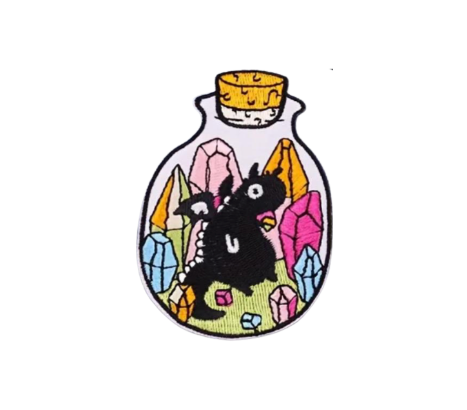 Witchy Crystal Embroidered Patches – Moon, Magic Hand, Black Cat Jar