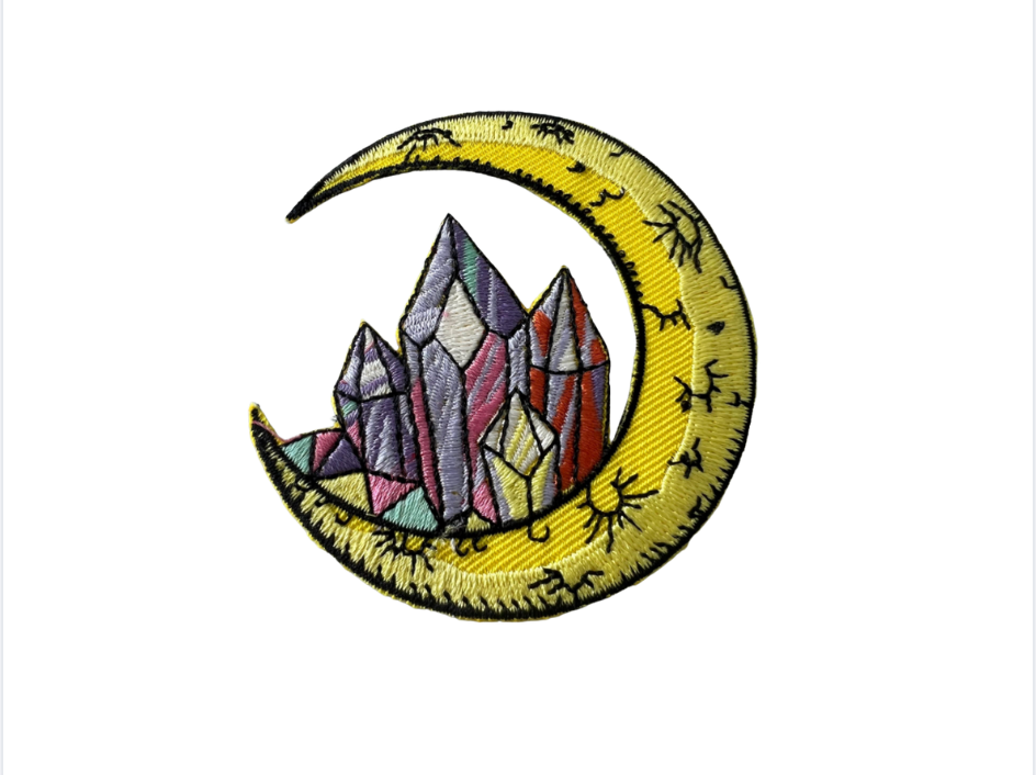 Witchy Crystal Embroidered Patches – Moon, Magic Hand, Black Cat Jar