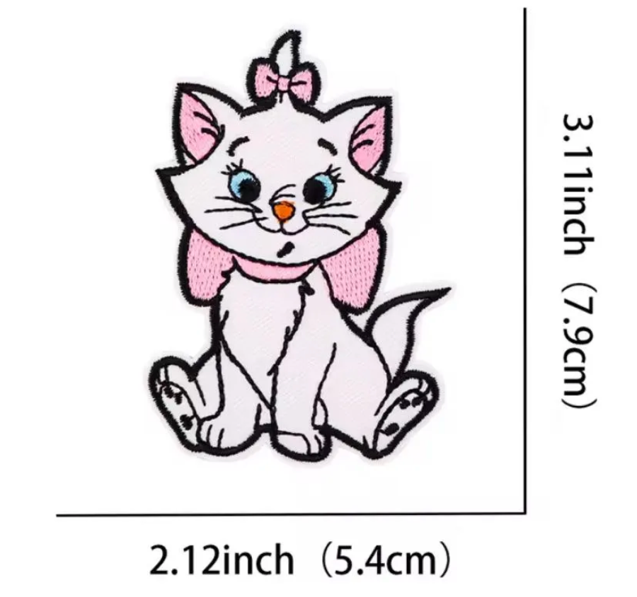 Pink Bow Cat Iron-On Patch Inspired by Aristocats